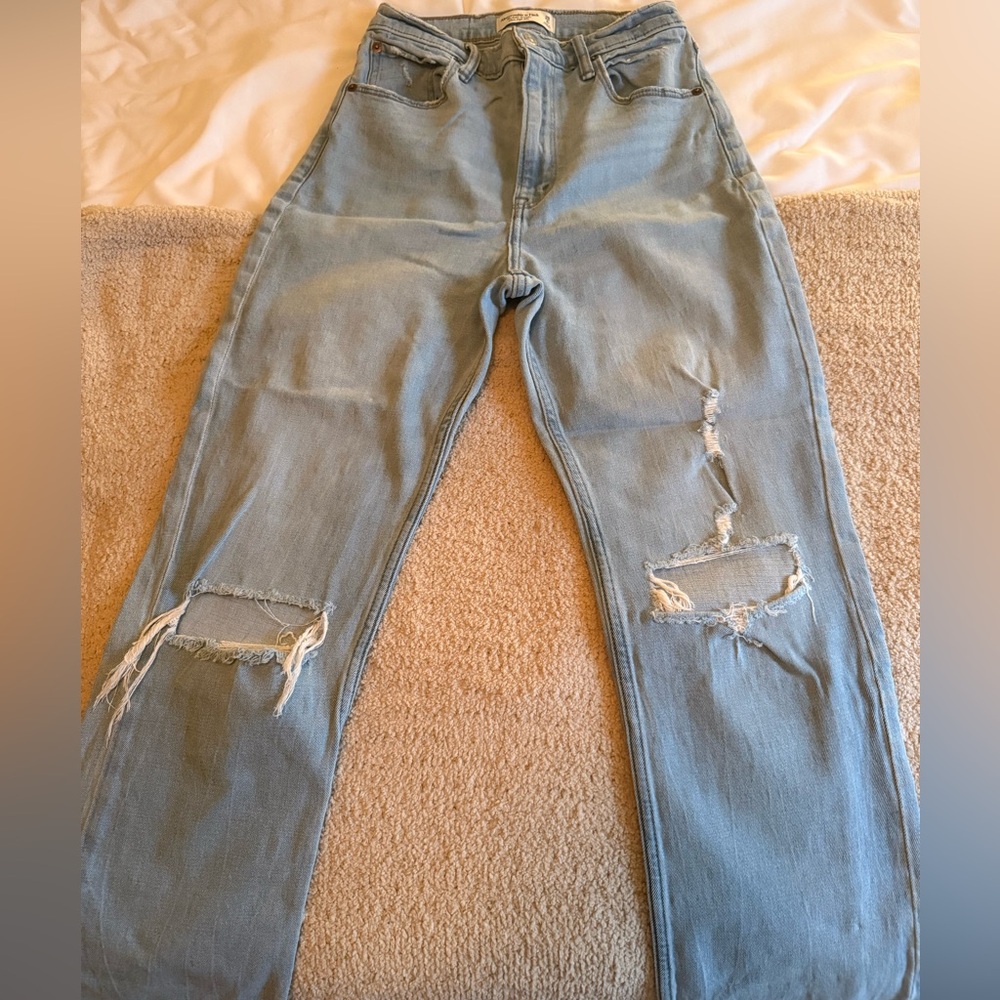 Abercrombie & Fitch Light Blue High Rise Ripped Jeans